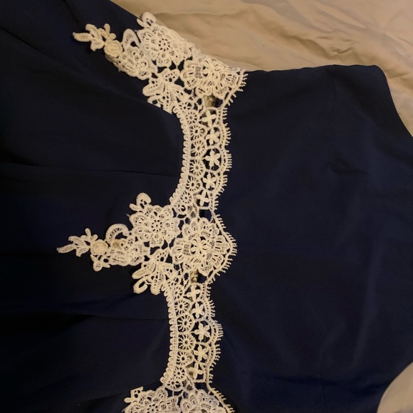 Royal blue dress with white lace. - Picture 2 of 3